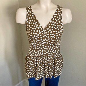 J.CREW polka dot viscose sleeveless brown and white peplum top
